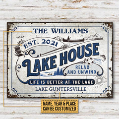 USA MADE Customized Personalized Lake House Life Is Better At The Lake Customized Classic Metal Signs