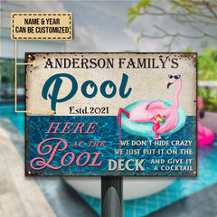 USA MADE Customized Personalized Swimming Pool Flamingo Hide Crazy Customized Classic Metal Signs