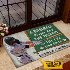Personalized Baseball And The Trophy Customized Doormat