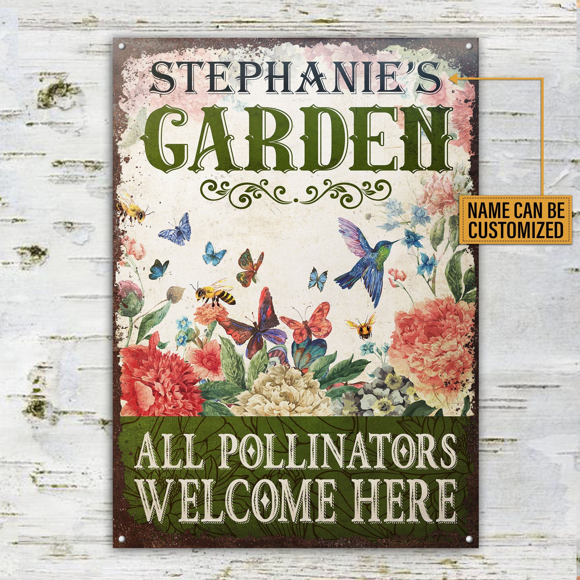 USA MADE Customized Personalized Garden Pollinators Welcome Customized Classic Metal Signs