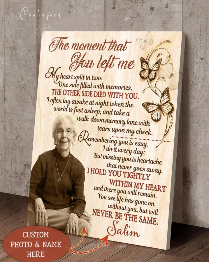 Personalized Memorial butterfly Canvas, Memorial Mom Gift, The moment that you left me