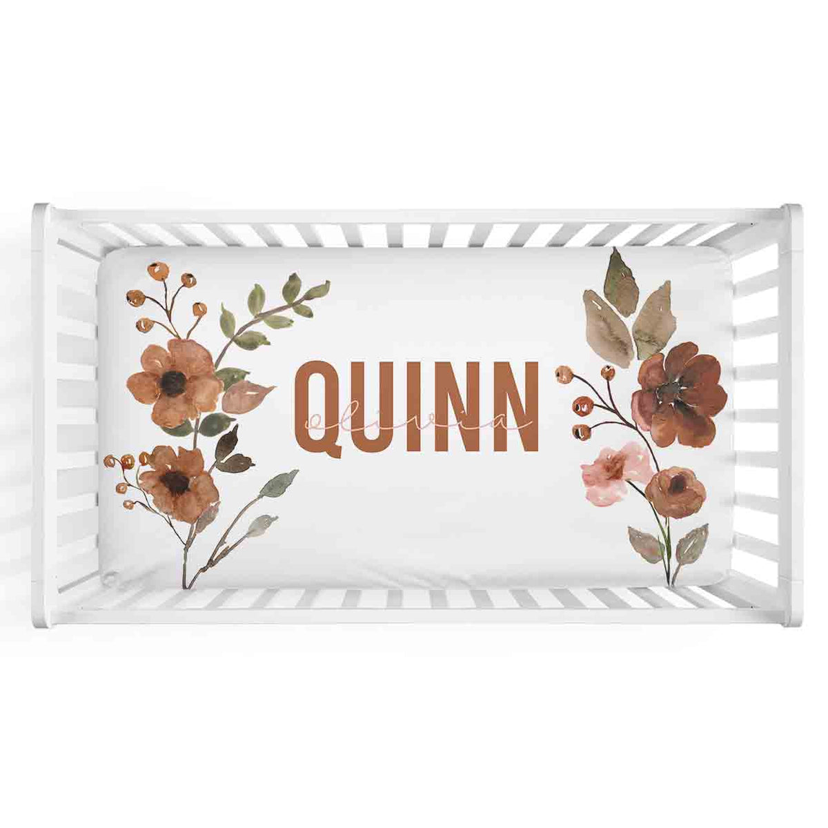 Quinn's Rust Floral Personalized Crib Sheet