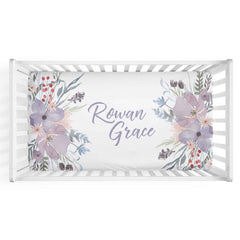 Rowan's Dusty Purple Bouquet Personalized Crib Sheet