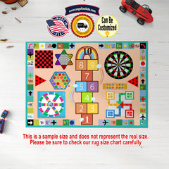 Custom Board Game Kids Rug Carpet, All Board Game Kids Play Mat, Personalized Baby Nursery Initial Rug, Custom Chinese Checkers Hopscotch Dart Board Board Game Carpet Playtime