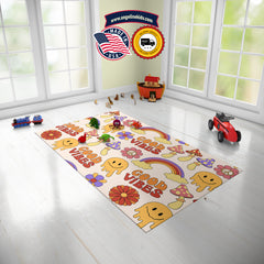 Custom Retro Rainbow Mushroom Rug, Retro Rainbow Kids Play Mat, Personalized Baby Nursery Initial Rug, Custom Retro Rainbow Carpet Playtime