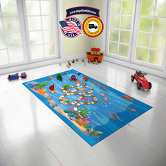 Custom Under The Sea Theme Board Game Kids Rug, Finding Nemo Path Board Game Kids Play Mat, Personalized Baby Nursery Initial Rug, Custom Board Game With Sea Animal Carpet Playtime