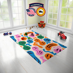Custom Kids Retro Face Rug, Retro Kids Play Mat, Personalized Baby Nursery Initial Rug, Custom Retro Face Carpet Playtime