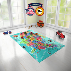 Custom Sopie World Kids USA Maps Cartoon Rug, Sopie World Kids USA Maps Kids Play Mat, Personalized Baby Nursery Initial Rug, Custom Sopie World Kids USA Maps Cartoon Carpet Playtime