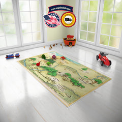Custom Name 100 Acre Wood Map,  Winnie the Pooh Cartoon Theme Baby Play Mat, Personalized Baby Nursery Initial Name Rug