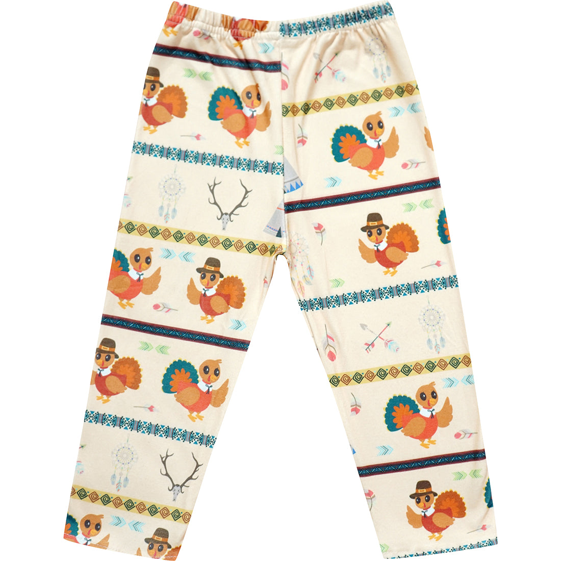 Baby Toddler Little Girls Happy Thanksgiving Turkey Aztec Tribal Scarf Ivory Brown Top Legging Scarf Outfit Set - Angeline Kids