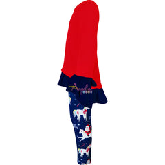 Girls Christmas Santa Unicorn Scarf Outfit Set - Red/Navy - Angeline Kids