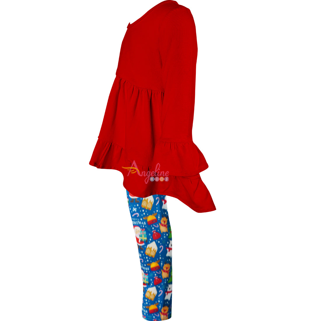 Girls Christmas Santa Gingerbread Scarf Outfit - Red Navy - Angeline Kids