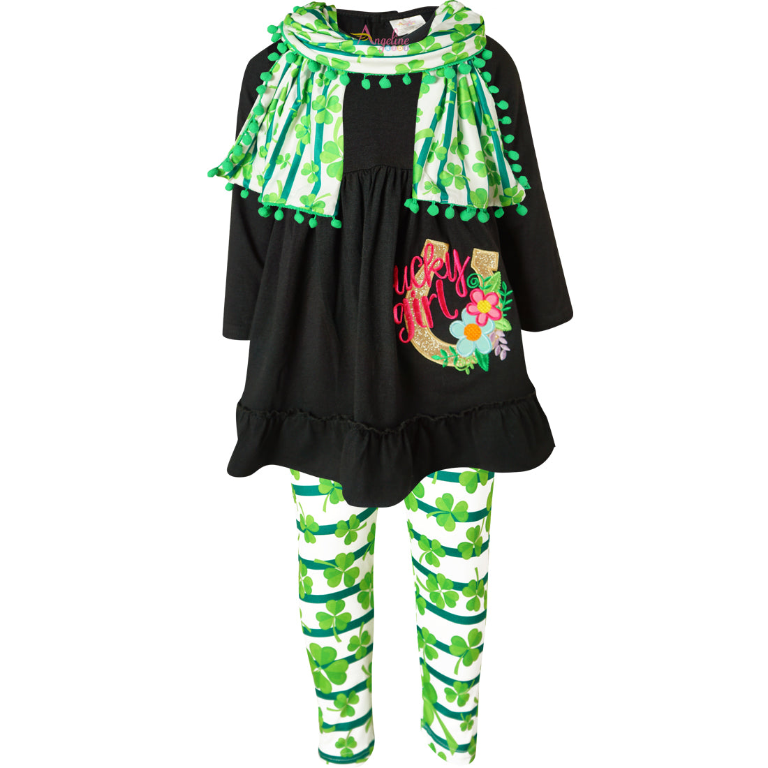 Baby Toddler Little Girls St Patrick Days Lucky Girl Scarf Outfit - Angeline Kids