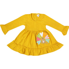 Baby Toddler Little Girls Thanksgiving Turkey Scarf Outfit - Mustard/Turquoise - Angeline Kids