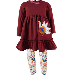 Baby Toddler Little Girls Thanksgiving Turkey Scarf Outfit Set - Brown/Aztec