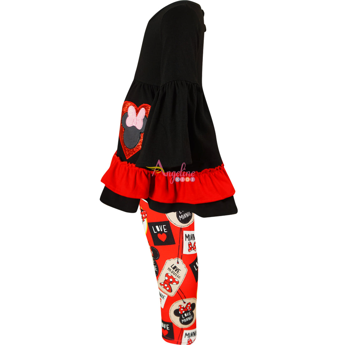 Baby Toddler Little Girls Love Minnie Scarf Outfit - Red Black - Angeline Kids