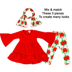 Baby Toddler Little Girls Valentines Roses Scarf Outfit - Red Ivory - Angeline Kids