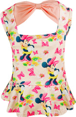 Baby Toddler Little Girls Spring Summer Minnie Mouse Peplum Top Capri Pants Set - Coral - Angeline Kids