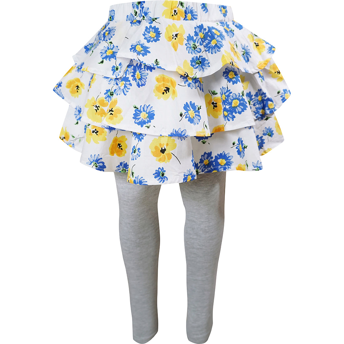Baby Toddler Little Girls Fall Winter Skirted Leggings Knit Cotton - Navy/Daisy - Angeline Kids