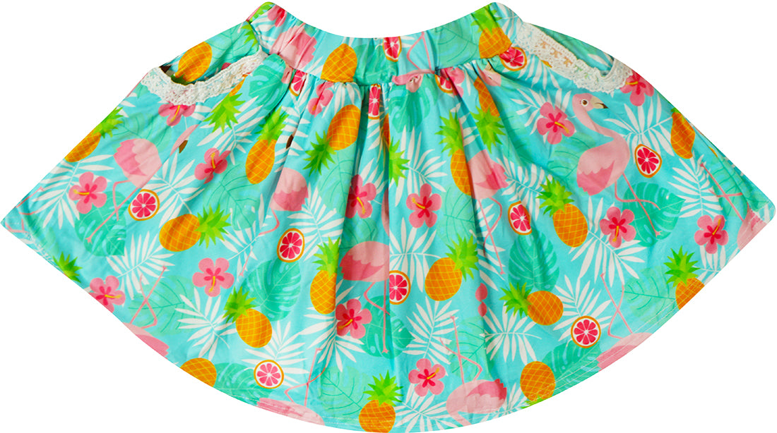 Baby Toddler Little Girls Tropical Flamingo Ruffle Top & Skirt Set - Coral Turquoise - Angeline Kids