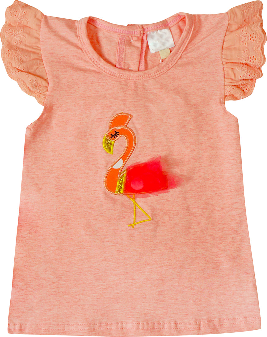Baby Toddler Little Girls Tropical Flamingo Ruffle Top & Skirt Set - Coral Turquoise - Angeline Kids