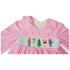 Baby Toddler Little Girls Merry Christmas Nutcracker Ballet Hand Smocked Dress - Pink Gingham - Angeline Kids