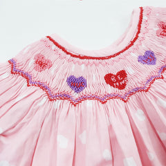 Baby Toddler Little Girls Valentines Day Love Heart XOXO Hand Smocked Dress - Angeline Kids