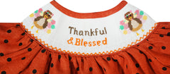 Baby Toddler Little Girls Thanksgiving Thankful & Blessed Hand Smocked Orange Polka Dot Dress - Angeline Kids