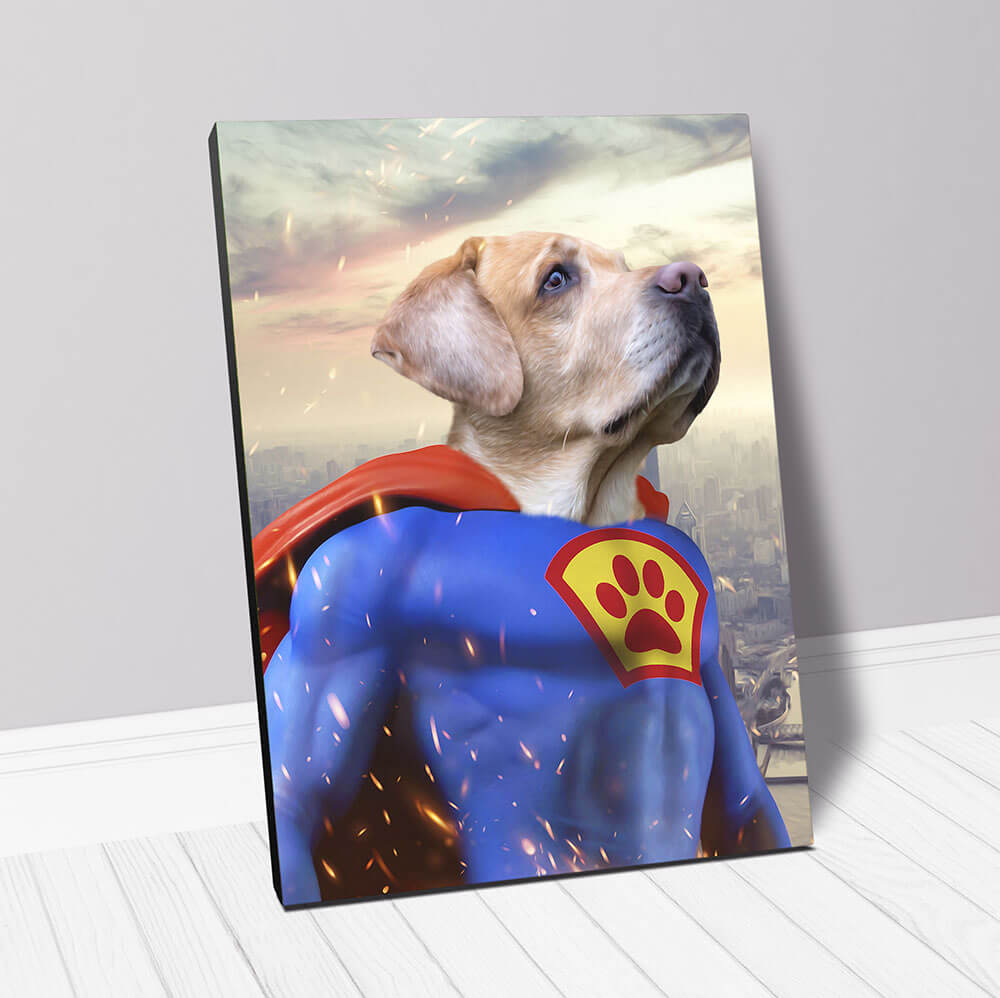 USA MADE Supermutt - Super Hero Boy, Superhero Inspired Custom Pet Portrait Canvas | Custom Face Superhero Portrait Fleece Sherpa Blanket