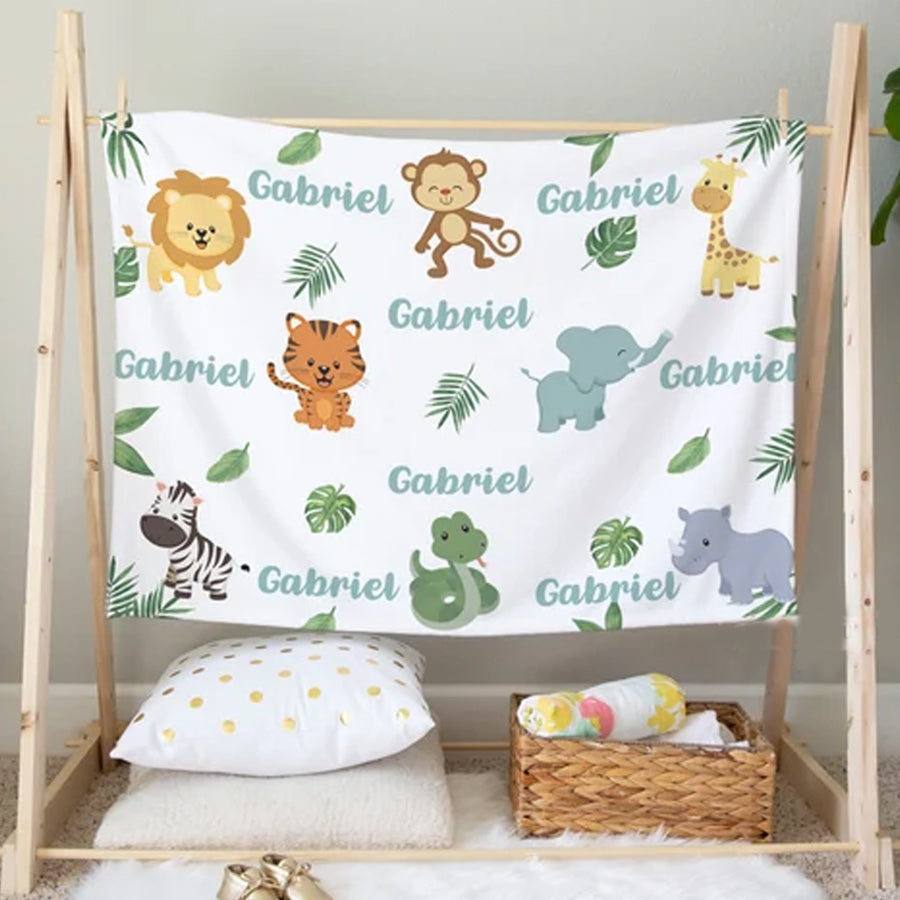 Woodland Baby Blanket, Personalized baby Blanket, Woodland Animal Baby Blanket