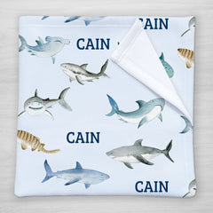Shark Personalized Blanket | Custom Name Blanket For Baby Toddler Little Boys/Girls Nursery Shark Theme