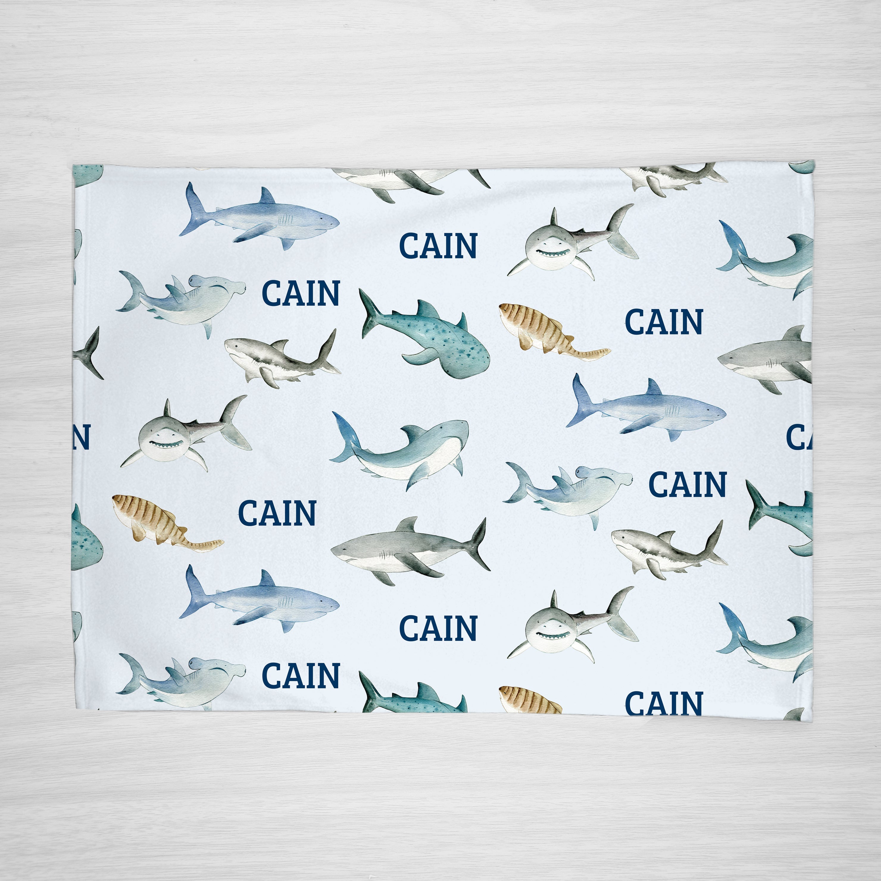 Shark Personalized Blanket | Custom Name Blanket For Baby Toddler Little Boys/Girls Nursery Shark Theme