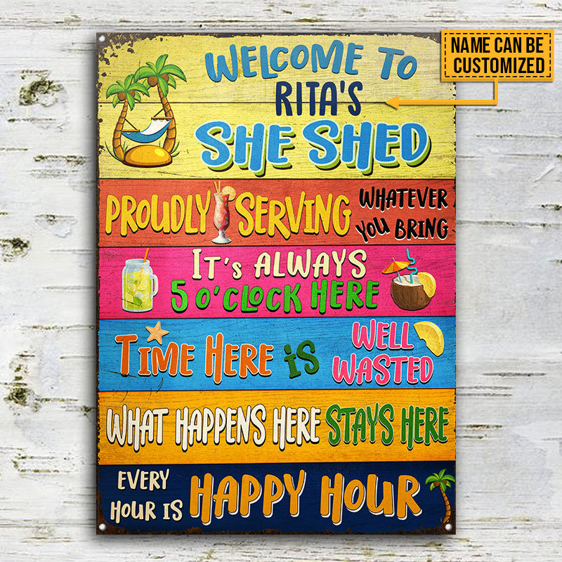 USA MADE Customized She Shed What Happens Here Stays Here Custom Classic Metal Signs