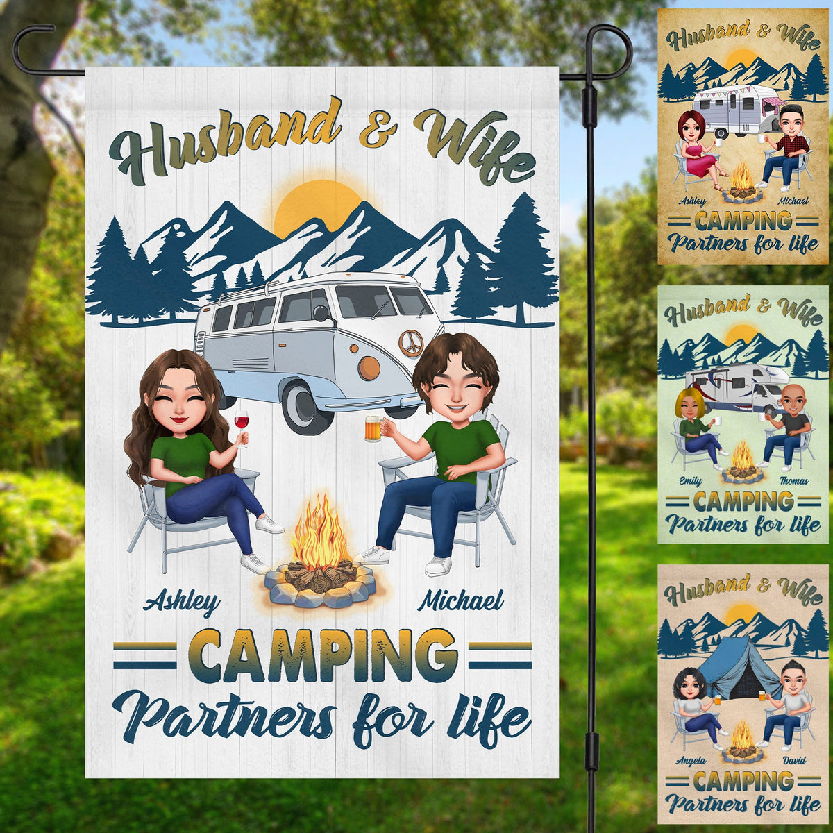 Camping Partners For Life Personalized Custom Camping Couple Garden Flag C759