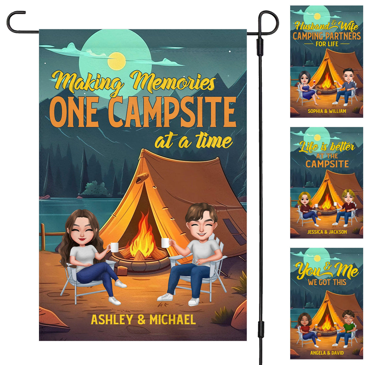 Making Memories One Campsite At A Time Personalized Custom Camping Couple Garden Flag C728
