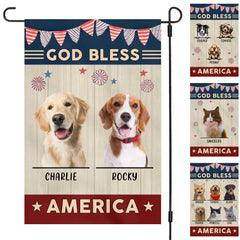God Bless America 4th Of July Personalized Custom Photo Dog Cat Garden Flag C730