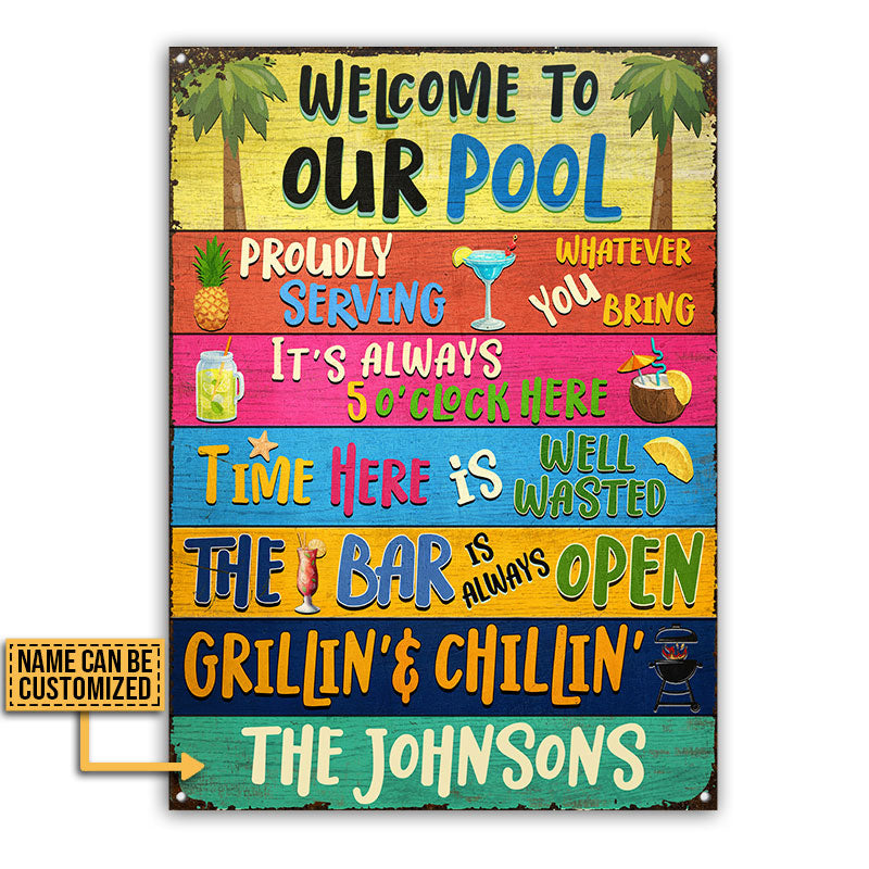 USA MADE Customized Swimming Pool Bar Grilling Welcome To Custom Classic Metal Signs