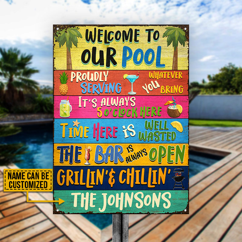 USA MADE Customized Swimming Pool Bar Grilling Welcome To Custom Classic Metal Signs