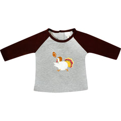 Baby Toddler Little Boys Thanksgiving Football Turkey Raglan  Tee Shirt - Gray/Brown - Angeline Kids