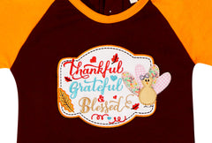 Girls Thanksgiving Thankful Grateful & Blessed Ruffle Raglan Tee - Angeline Kids