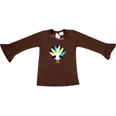 Baby Toddler Little Girls Thanksgiving Turkey Fashion Tee Shirt - Brown