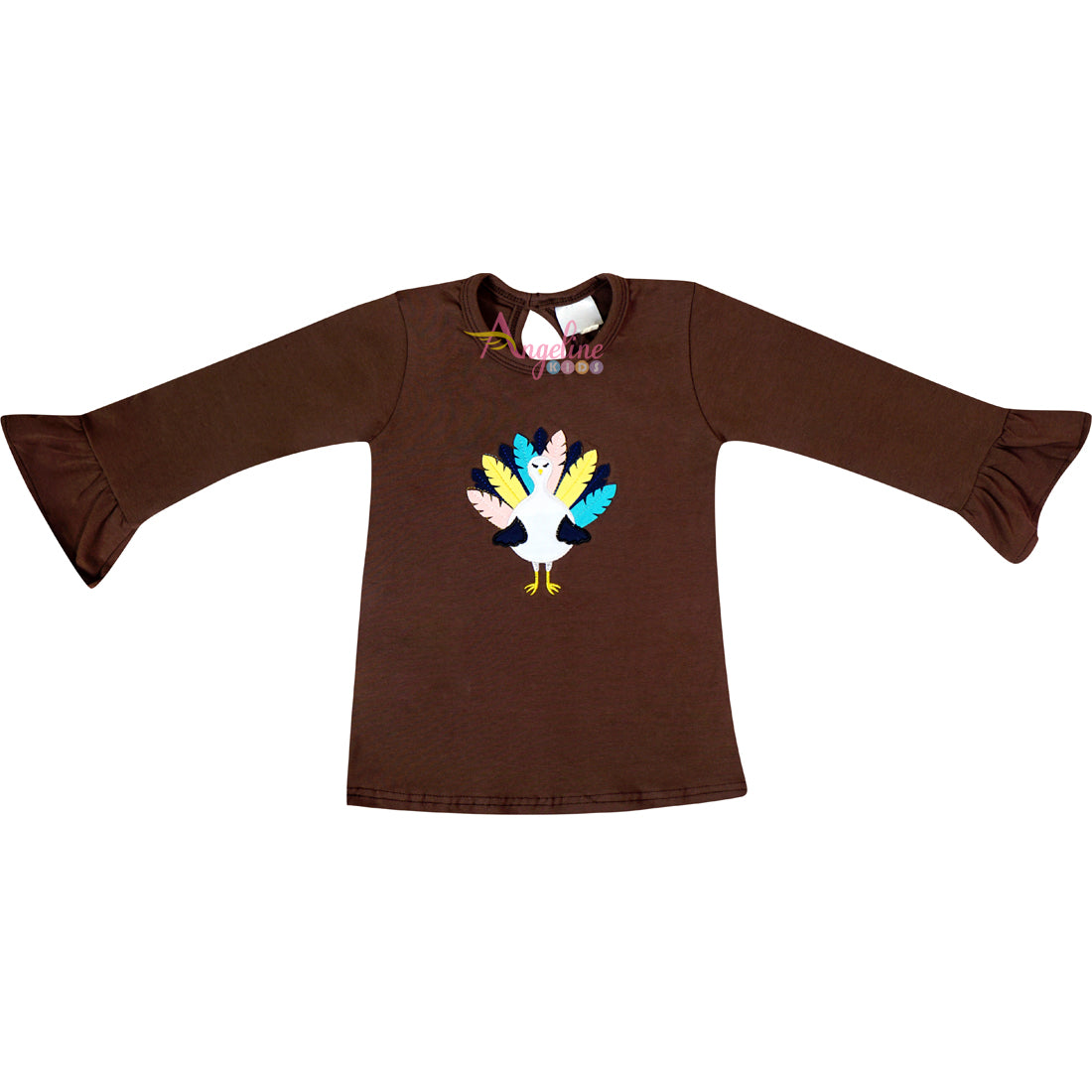 Toddler Little Girls Thanksgiving Turkey Fashion Tee Shirt - Brown - Angeline Kids