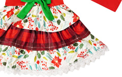 Baby Toddler Little Girls Christmas Holiday Ruffle Tiered Tunic Top Pants Set - Red
