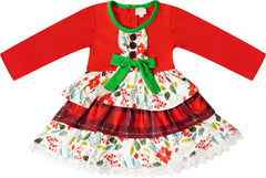 Baby Toddler Little Girls Christmas Holiday Ruffle Tiered Tunic Top Pants Set - Red