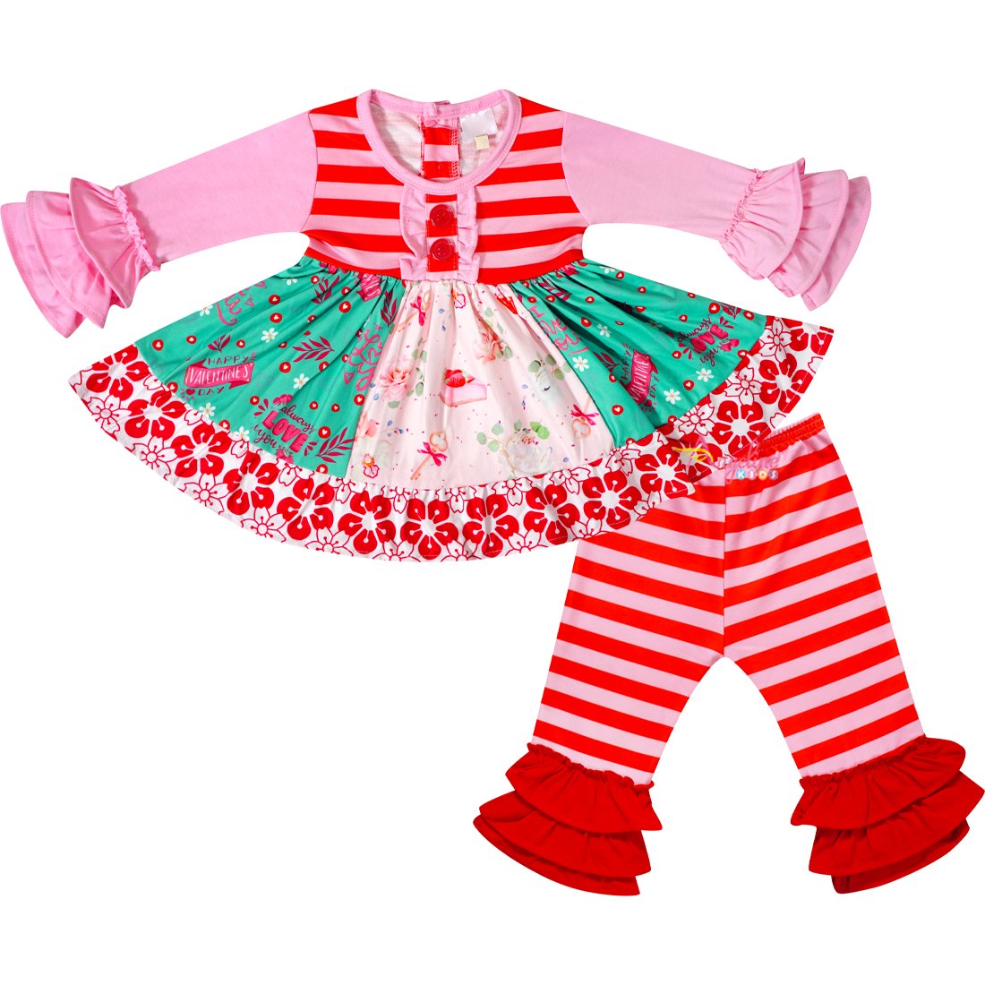 Baby Toddler Little Girls Valentines Day Always Love You Ruffles Twirl Outfit