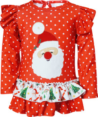 Baby Toddler Little Girl Christmas Santa Polka Dot Outfit Set - Red/Lime