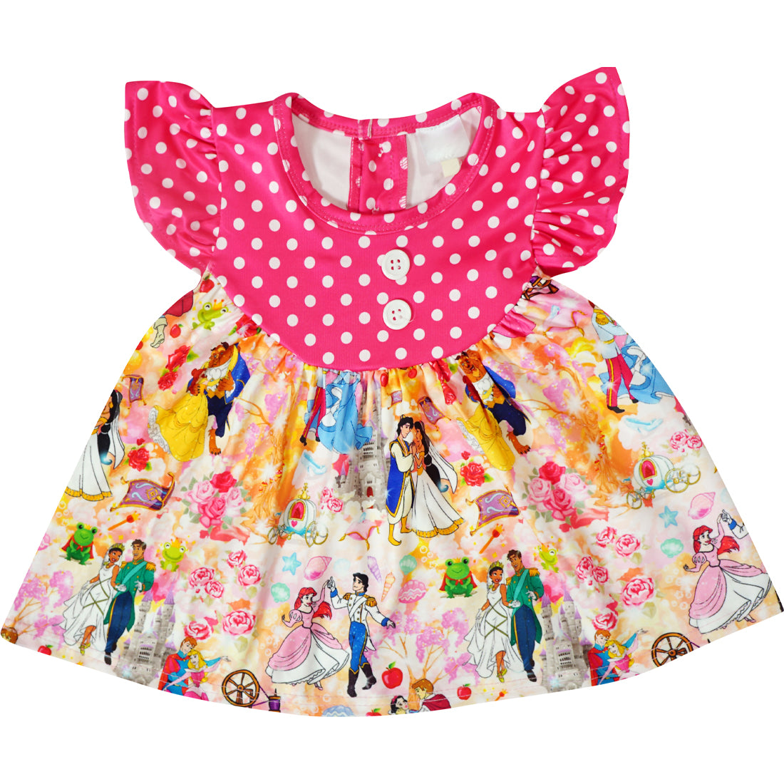 Boutique Clothing Girls Fairy Tale Princess & Prince Top Shorts Set - Fuchsia / Polka Dot - Angeline Kids