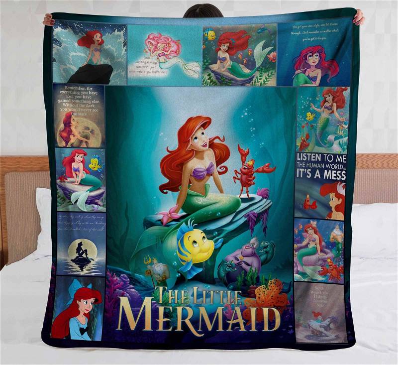 The Little Mermaid Disney Princess Bedding Decor Sherpa Blanket Fleece Blanket Funny Gifts