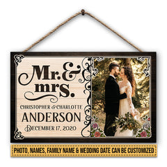Custom Photo Wedding Married Couple Mr & Mrs Custom Wood Rectangle Sign, Gifts For Wedding, Anniversary, Birthday
