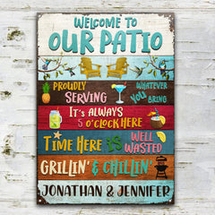 USA MADE Customized Welcome To Our Patio It's 5 O' Clock - Patio Outside Decor - Personalized Custom Classic Metal Signs